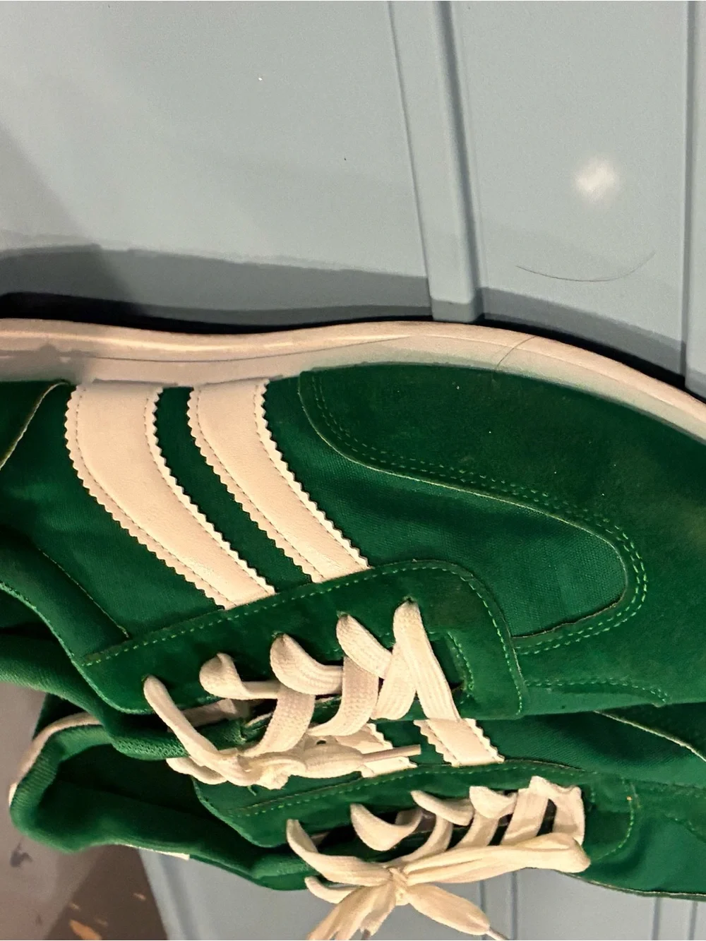 Men's Green Lace-Up Sneakers with White Three-Stripe Detail